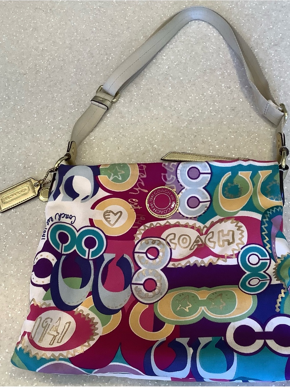 Coach Signature Bag Stripe Pop C Multicolor Graphic Logo Shoulder Bag Purse